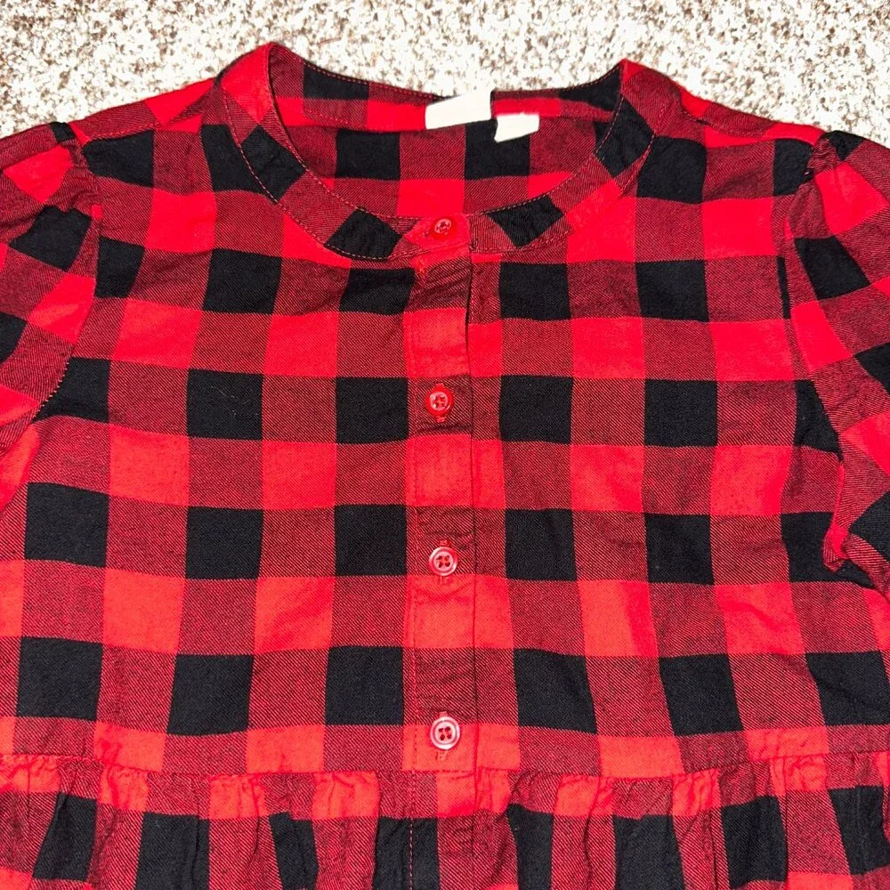 GAP KIDS red and black buffalo check button front DRESS size S 6/7